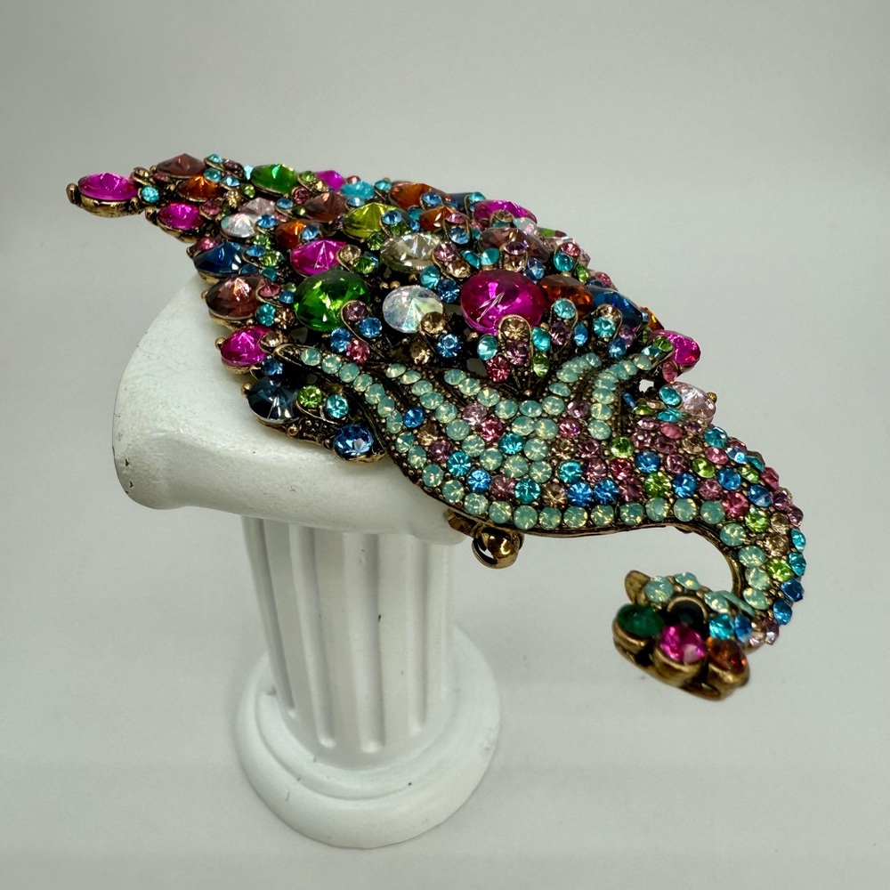 Kirk’s Folly Large Multicolor Rhinestone Peacock Brooch Pin/Pendant 5” Statement - Picture 11 of 17